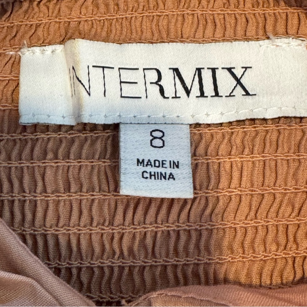 Intermix Twist Front Tiered Mini Dress Puff Sleeve 100% Cotton Tan Size 8 - Picture 3 of 12